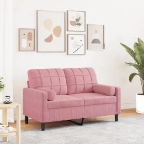 Sofá de 2 plazas con cojines terciopelo rosa 120 cm de , Sofás - Ref: Foro24-3278212, Precio: 251,37 €, Descuento: %