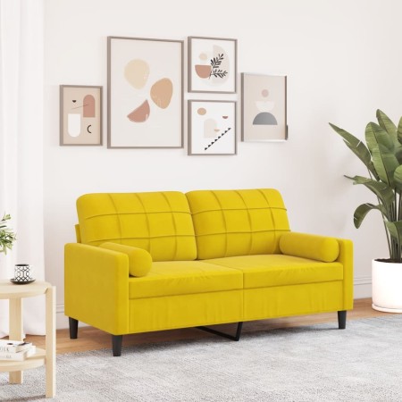 Sofá de 2 plazas con cojines terciopelo amarillo 140 cm de , Sofás - Ref: Foro24-3278225, Precio: 258,02 €, Descuento: %