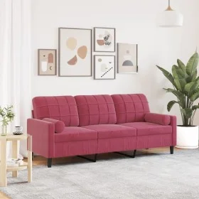 Sofá de 3 plazas con cojines terciopelo rojo tinto 180 cm de , Sofás - Ref: Foro24-3278233, Precio: 277,78 €, Descuento: %