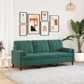 Sofá de 3 plazas con cojines terciopelo verde oscuro 180 cm de , Sofás - Ref: Foro24-3278231, Precio: 334,06 €, Descuento: %