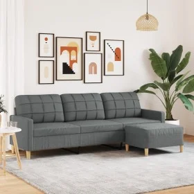 Sofá de 3 plazas con taburete de tela gris oscuro 210 cm de , Sofás - Ref: Foro24-3278250, Precio: 327,50 €, Descuento: %
