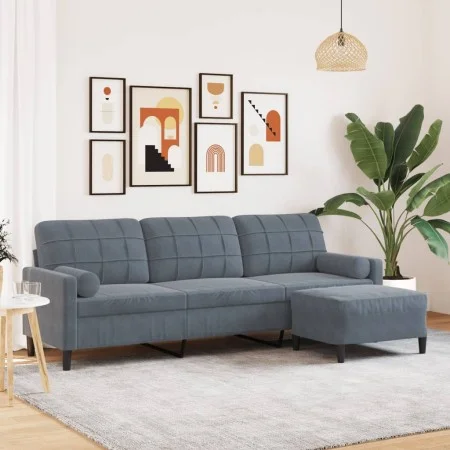 Sofá de 3 plazas con taburete de terciopelo gris oscuro 210 cm de , Sofás - Ref: Foro24-3278278, Precio: 328,19 €, Descuento: %
