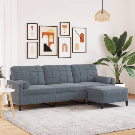 Sofá de 3 plazas con taburete de terciopelo gris oscuro 210 cm de , Sofás - Ref: Foro24-3278278, Precio: 311,61 €, Descuento: %