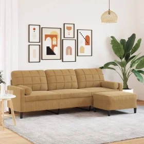 Sofá de 3 plazas con taburete de terciopelo marrón 210 cm de , Sofás - Ref: Foro24-3278284, Precio: 335,24 €, Descuento: %