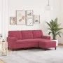Sofá de 3 plazas con taburete de terciopelo rojo tinto 180 cm de , Sofás - Ref: Foro24-3278271, Precio: 295,83 €, Descuento: %
