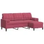 Sofá de 3 plazas con taburete de terciopelo rojo tinto 180 cm de , Sofás - Ref: Foro24-3278271, Precio: 295,83 €, Descuento: %