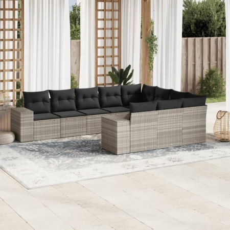 Set sofás jardín 10 pzas con cojines ratán sintético gris claro de , Conjuntos de jardín - Ref: Foro24-3223091, Precio: 716,5...