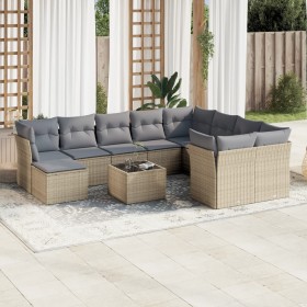 Set de sofás de jardín 11pzas con cojines ratán sintético beige en Conjuntos de jardín | Comprar online en Foru.es