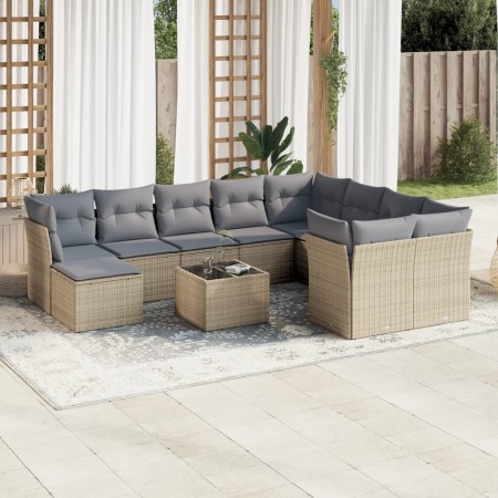 Set de sofás de jardín 11pzas con cojines ratán sintético beige en Conjuntos de jardín | Comprar online en Foru.es