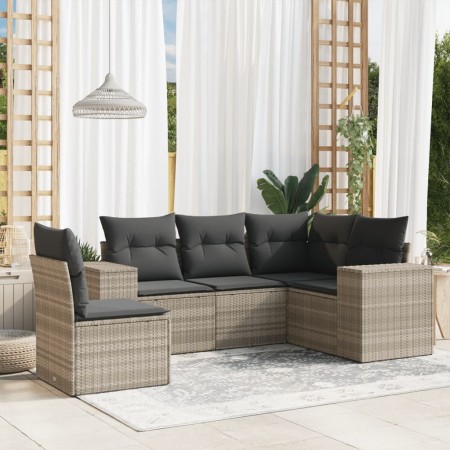 Set de sofás jardín y cojines 5 pzas ratán sintético gris claro de , Conjuntos de jardín - Ref: Foro24-3222571, Precio: 364,2...