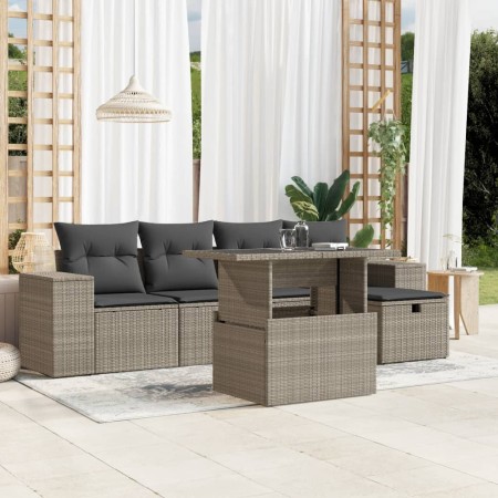 Set de sofás de jardín 6 pzas y cojines ratán sintético gris de , Conjuntos de jardín - Ref: Foro24-3275292, Precio: 436,21 €...