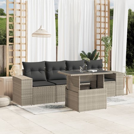 Set de sofás jardín y cojines 5 pzas ratán sintético gris claro de , Conjuntos de jardín - Ref: Foro24-3268992, Precio: 387,1...