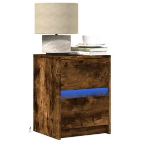 Mesita de noche con luces LED madera ingeniería roble ahumado de , Mesitas de noche - Ref: Foro24-852041, Precio: 47,32 €, De...