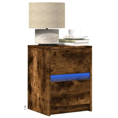 Mesita de noche con luces LED madera ingeniería roble ahumado de , Mesitas de noche - Ref: Foro24-852041, Precio: 47,32 €, De...