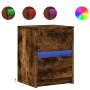 Mesita de noche con luces LED madera ingeniería roble ahumado de , Mesitas de noche - Ref: Foro24-852041, Precio: 47,92 €, De...