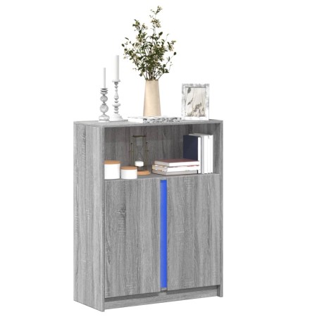 Aparador con LED madera de ingeniería gris Sonoma 77x34x100 cm de , Aparadores - Ref: Foro24-852150, Precio: 79,69 €, Descuen...