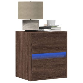 Mesitas de noche de pared con luces LED 2 unidades roble marrón de , Mesitas de noche - Ref: Foro24-3307974, Precio: 77,84 €,...