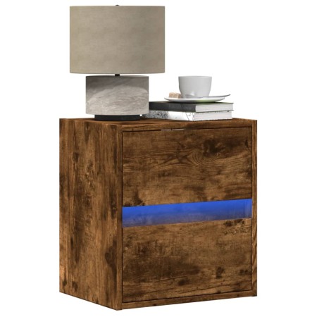 Mesita de noche de pared con luces LED roble ahumado de , Mesitas de noche - Ref: Foro24-3307969, Precio: 53,36 €, Descuento: %