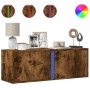 Mueble de TV de pared con luces LED roble ahumado 100x31x35 cm de , Muebles TV - Ref: Foro24-852268, Precio: 59,81 €, Descuen...