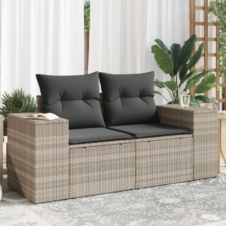 Sofá de jardín con cojines 2 plazas ratán sintético gris claro de , Sofás de exterior - Ref: Foro24-366187, Precio: 183,39 €,...