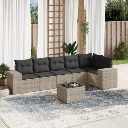 Set de sofás de jardín 7 pzas con cojines ratán PE gris claro de , Conjuntos de jardín - Ref: Foro24-3222601, Precio: 504,40 ...