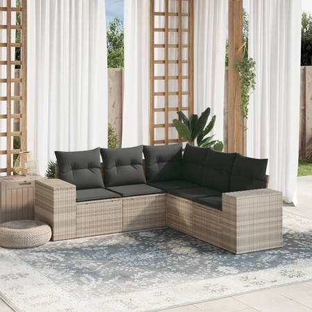 Set de sofás jardín y cojines 5 pzas ratán sintético gris claro de , Conjuntos de jardín - Ref: Foro24-3222551, Precio: 364,2...
