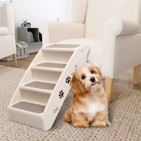 Escalera plegable para perros crema 62x40x49,5 cm de vidaXL, Escalones y rampas para mascotas - Ref: Foro24-170984, Precio: 5...