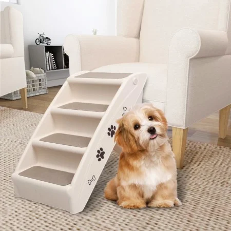 Escalera plegable para perros crema 62x40x49,5 cm de vidaXL, Escalones y rampas para mascotas - Ref: Foro24-170984, Precio: 5...