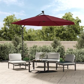 Sombrilla voladiza con luces LED y poste acero rojo vino tinto de vidaXL, Sombrillas - Ref: Foro24-313780, Precio: 125,77 €, ...