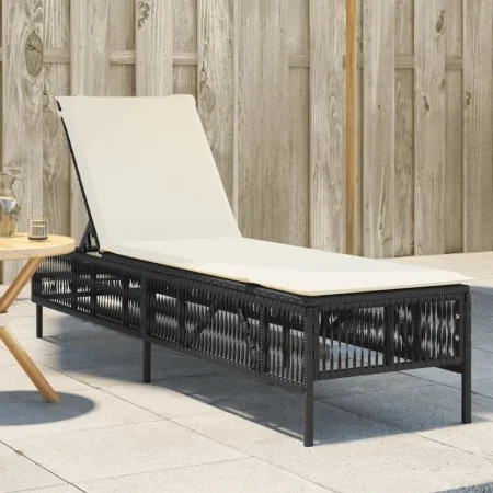 Liegestuhl mit schwarzem Kunststoff-Rattankissen von , Liegen - Ref: Foro24-4002737, Preis: 140,77 €, Rabatt: %