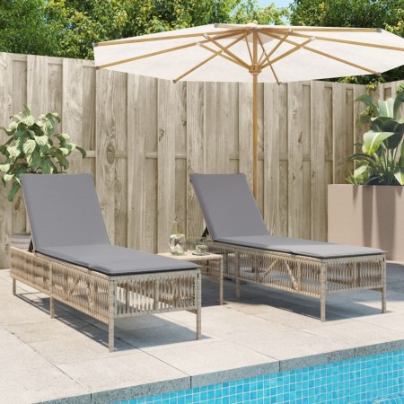 Tumbonas con cojines 2 unidades ratán sintético beige de , Tumbonas - Ref: Foro24-3261599, Precio: 298,05 €, Descuento: %