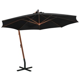 Sombrilla colgante con palo madera maciza abeto negro 3,5x2,9 m de vidaXL, Sombrillas - Ref: Foro24-313772, Precio: 206,63 €,...