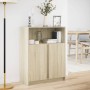 Aparador con LED madera de ingeniería roble Sonoma 77x34x100 cm de , Aparadores - Ref: Foro24-852147, Precio: 81,18 €, Descue...