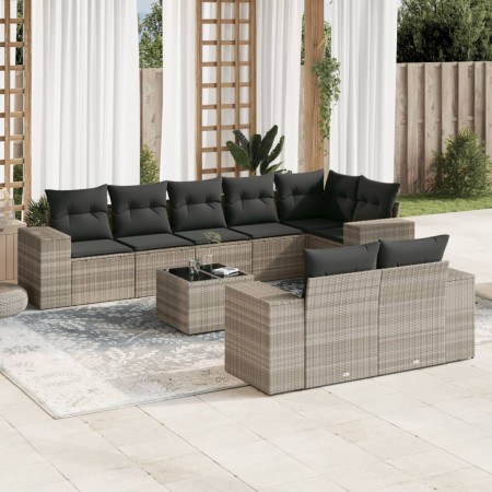 Set muebles jardín 9 pzas y cojines ratán sintético gris claro de , Conjuntos de jardín - Ref: Foro24-3222831, Precio: 683,57...
