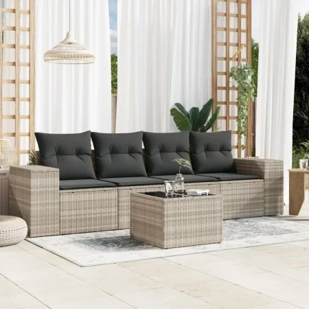 Garden sofa set and cushions 5 pieces light gray synthetic rattan by , Modular outdoor sofas - Ref: Foro24-3222291, Price: 34...