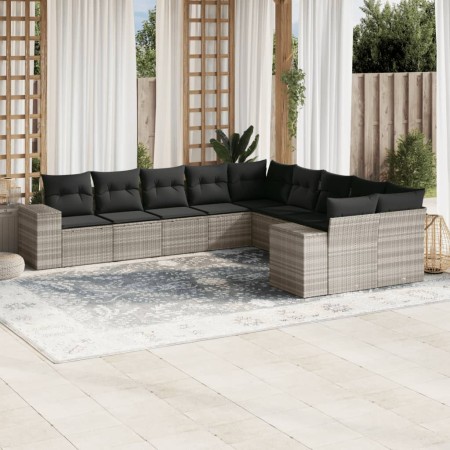 Set sofás jardín 10 pzas con cojines ratán sintético gris claro de , Conjuntos de jardín - Ref: Foro24-3223111, Precio: 716,5...