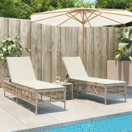Tumbonas con mesita 2 unidades ratán sintético beige by , Loungers - Ref: Foro24-4002750, Price: 288,81 €, Discount: %