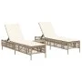 Tumbonas con mesita 2 unidades ratán sintético beige by , Loungers - Ref: Foro24-4002750, Price: 288,81 €, Discount: %