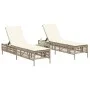 Tumbonas con mesita 2 unidades ratán sintético beige by , Loungers - Ref: Foro24-4002750, Price: 288,81 €, Discount: %