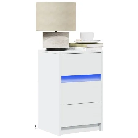 Mesita de noche con luces LED madera de ingeniería blanca de , Mesitas de noche - Ref: Foro24-852012, Precio: 69,02 €, Descue...