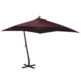 Sombrilla colgante con palo madera de abeto rojo burdeos 3x3m de vidaXL, Sombrillas - Ref: Foro24-313776, Precio: 159,25 €, D...