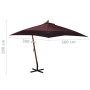 Sombrilla colgante con palo madera de abeto rojo burdeos 3x3m de vidaXL, Sombrillas - Ref: Foro24-313776, Precio: 159,25 €, D...