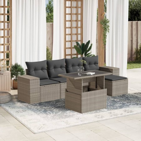 Set de sofás de jardín 6 pzas y cojines ratán sintético gris de , Conjuntos de jardín - Ref: Foro24-3269132, Precio: 430,71 €...