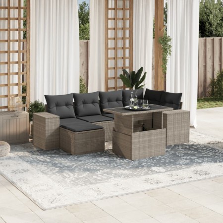 Set de sofás de jardín 7 pzas con cojines ratán PE gris claro de , Conjuntos de jardín - Ref: Foro24-3269312, Precio: 527,26 ...