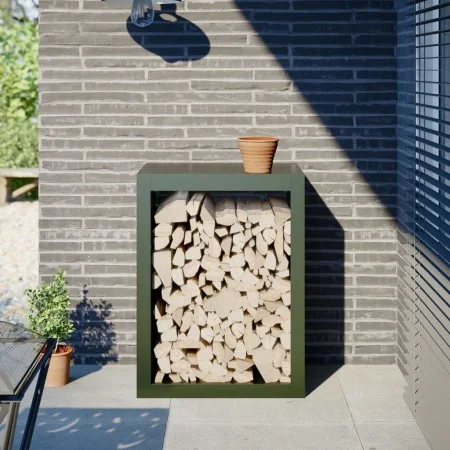 Leñero de acero verde 60x40x80 cm de , Bolsas y soportes de leña - Ref: Foro24-850999, Precio: 101,69 €, Descuento: %