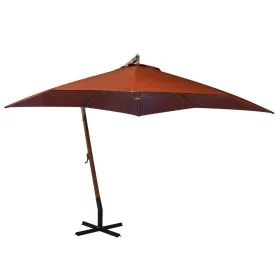 Sombrilla colgante con palo madera maciza abeto terracota 3x3 m de vidaXL, Sombrillas - Ref: Foro24-313777, Precio: 163,56 €,...