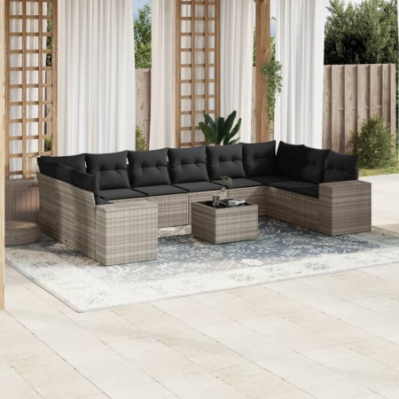Set de sofás de jardín 11 pzas y cojines ratán sintético gris de , Conjuntos de jardín - Ref: Foro24-3223081, Precio: 771,17 ...