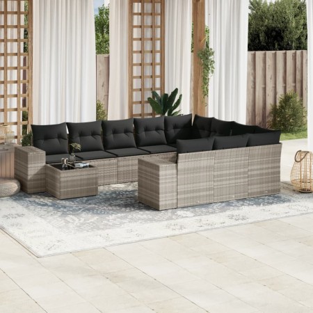 Set de sofás de jardín 11 pzas y cojines ratán sintético gris de , Conjuntos de jardín - Ref: Foro24-3223131, Precio: 771,17 ...