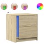 Mesita de noche con luces LED madera de ingeniería roble Sonoma de , Mesitas de noche - Ref: Foro24-852051, Precio: 47,20 €, ...