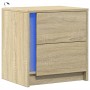 Mesita de noche con luces LED madera de ingeniería roble Sonoma de , Mesitas de noche - Ref: Foro24-852051, Precio: 47,20 €, ...